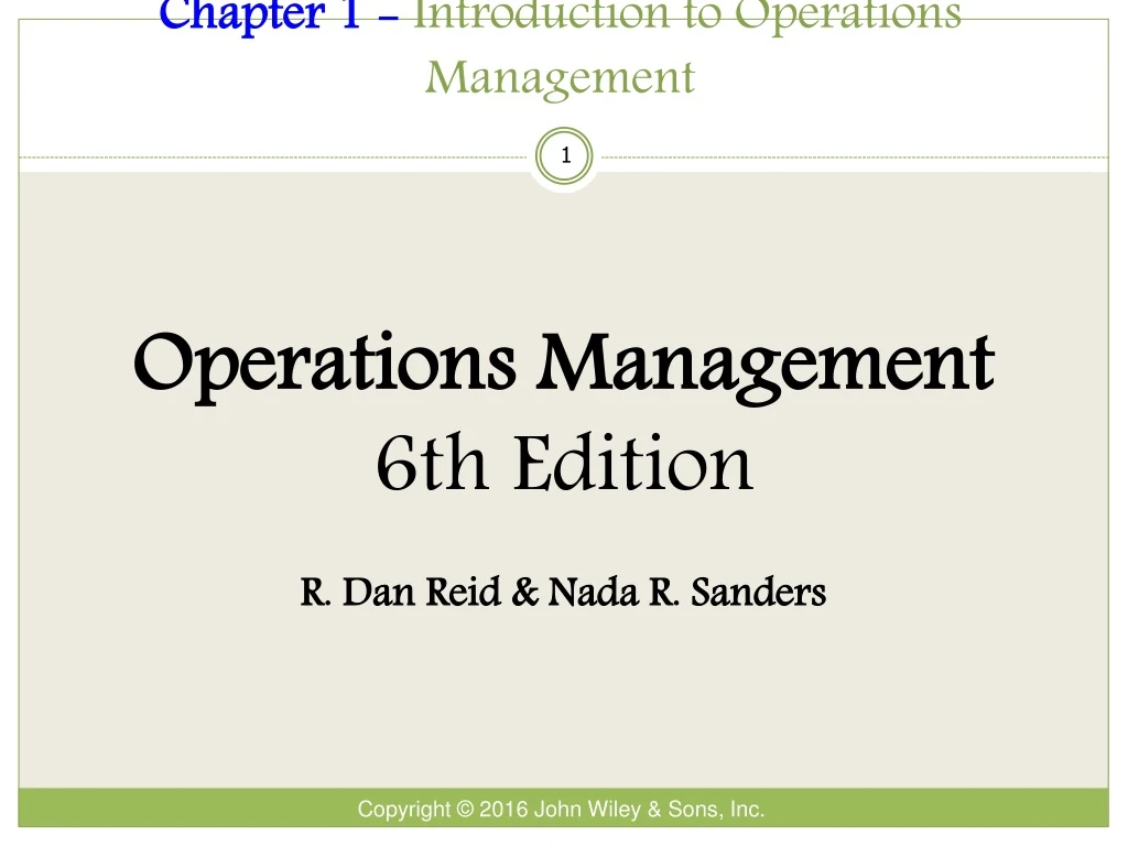 chapter 1 introduction to operations management