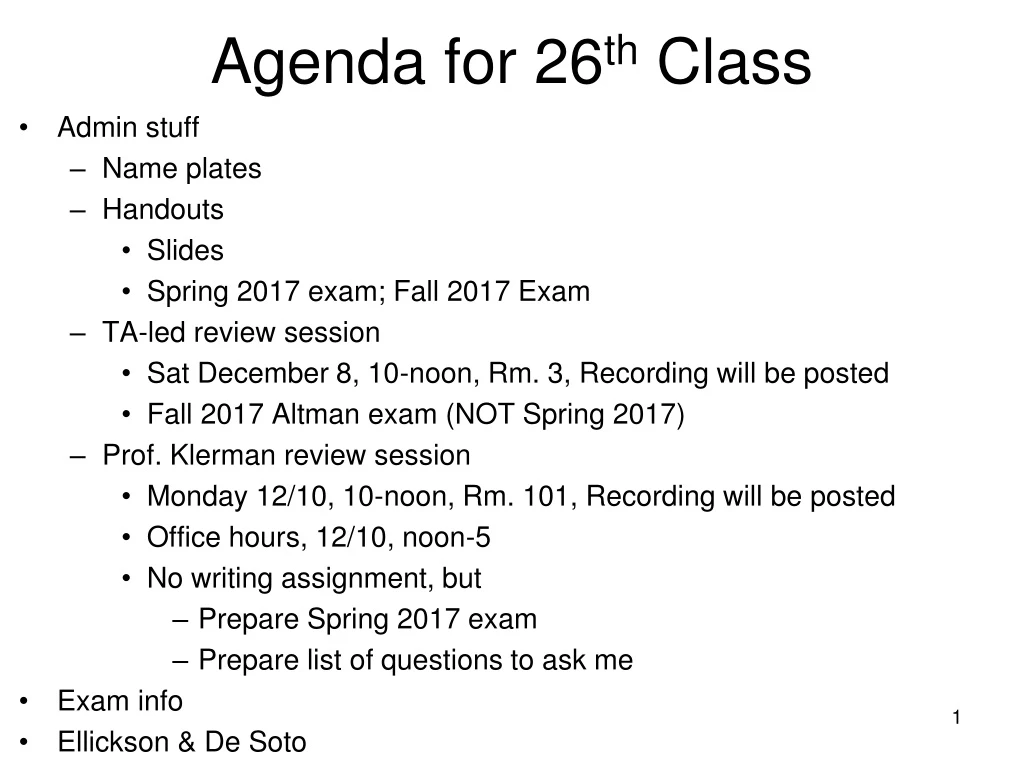 agenda for 26 th class