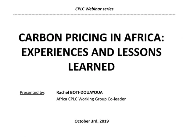 CARBON PRICING IN AFRICA:  EXPERIENCES AND LESSONS LEARNED
