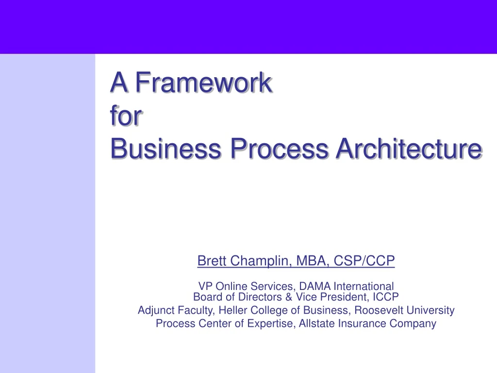 a framework for business process architecture