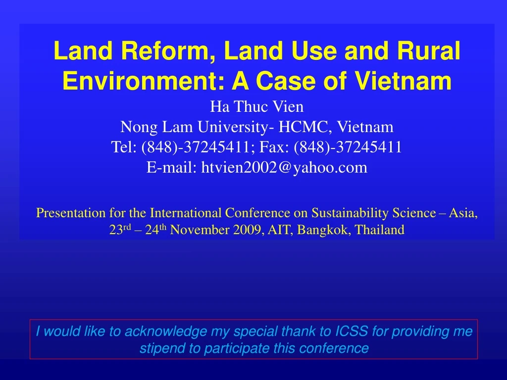 land reform land use and rural environment a case