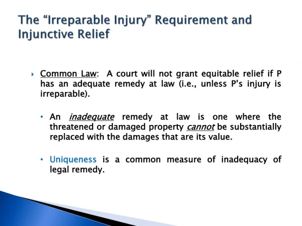 The “Irreparable Injury” Requirement and Injunctive Relief