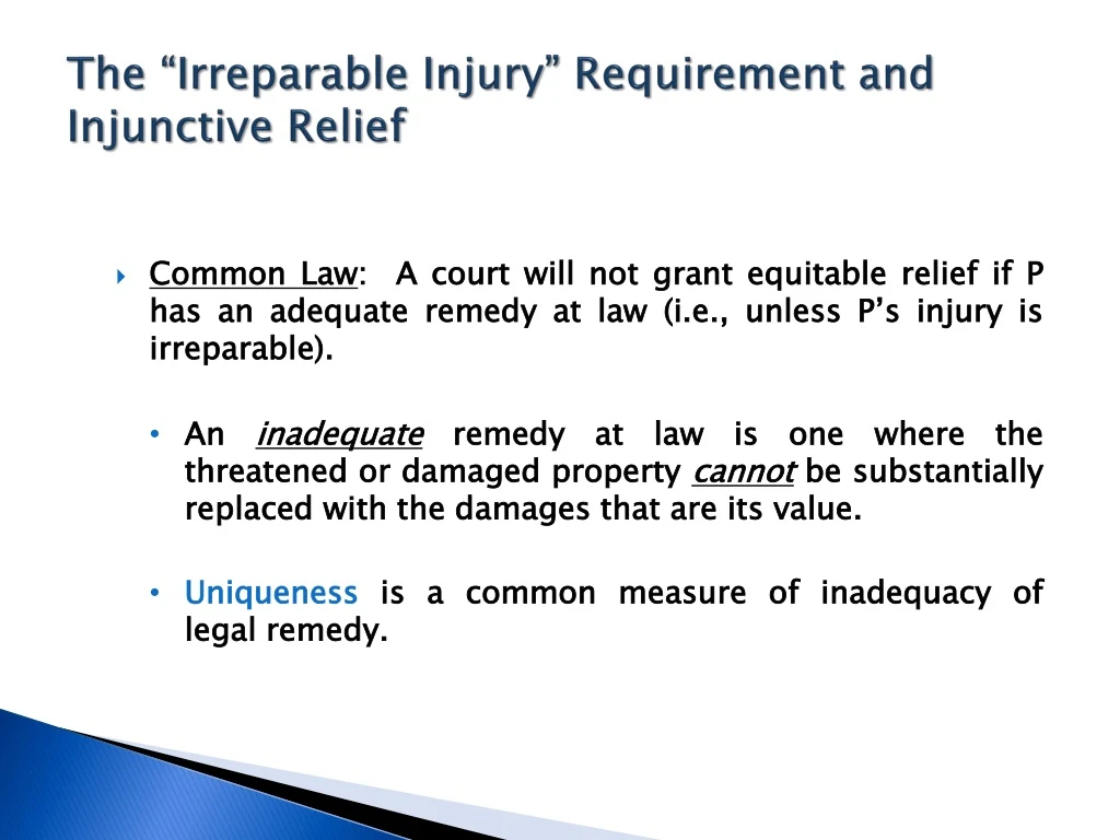 the irreparable injury requirement and injunctive relief