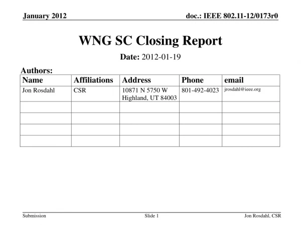 WNG SC Closing Report