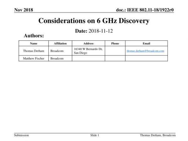 Considerations on 6 GHz Discovery