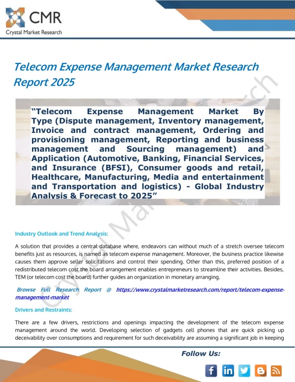 Telecom Expense Management Market - Global Industry Analysis & Forecast To 2025