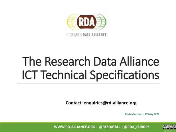 The Research Data Alliance ICT Technical Specifications