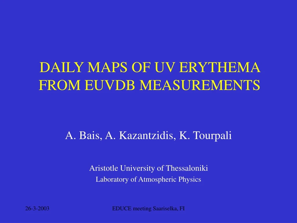 daily maps of uv erythema from euvdb measurements