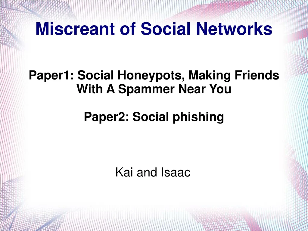 paper1 social honeypots making friends with a spammer near you paper2 social phishing kai and isaac