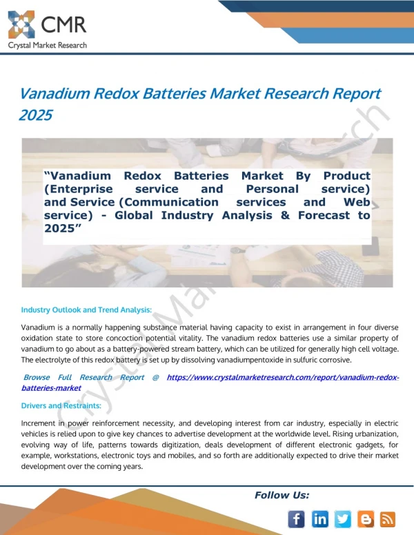 Vanadium Redox Batteries Market - Global Industry Analysis & Forecast To 2025