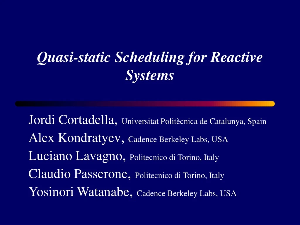 quasi static scheduling for reactive systems