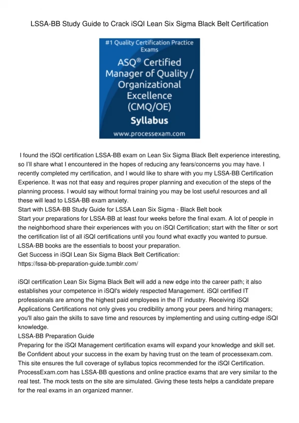 lssa bb study guide to crack isqi lean six sigma