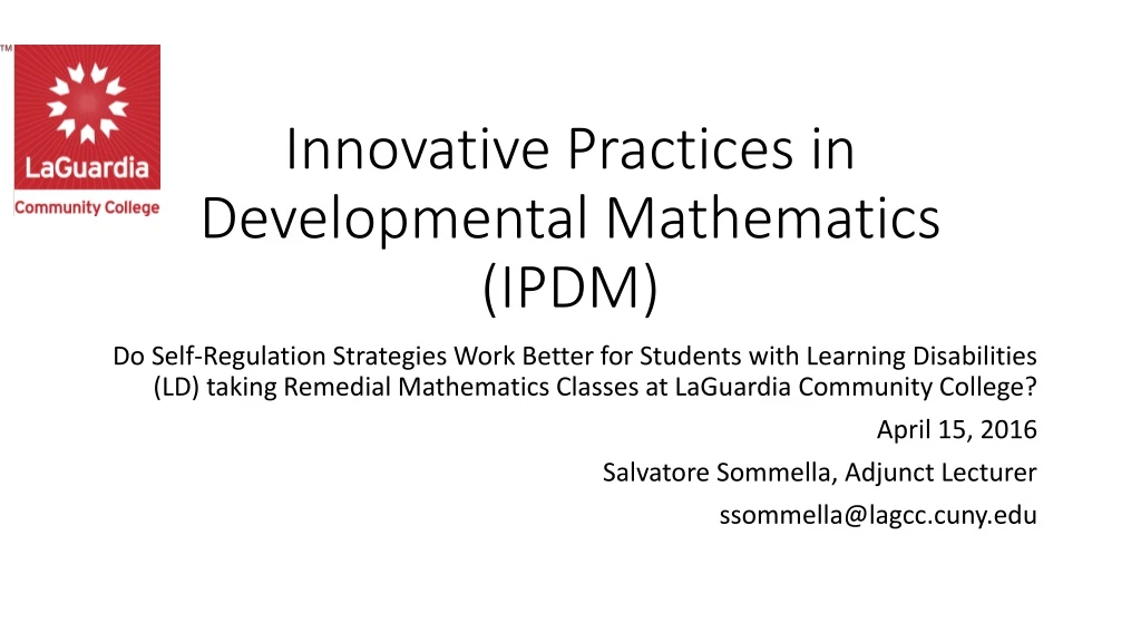 innovative practices in developmental mathematics ipdm