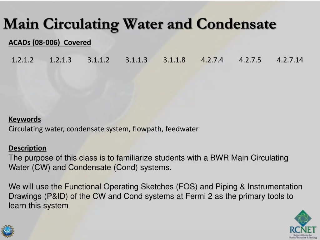 main circulating water and condensate