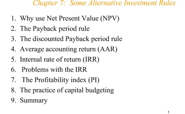 Chapter 7: Some Alternative Investment Rules