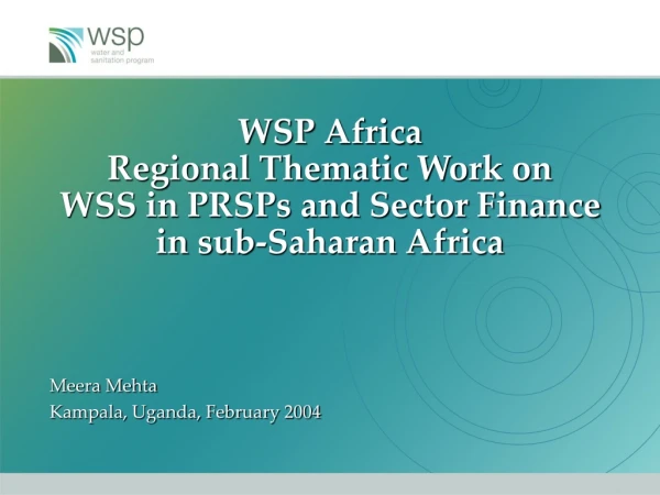 WSP Africa  Regional Thematic Work on  WSS in PRSPs and Sector Finance in sub-Saharan Africa