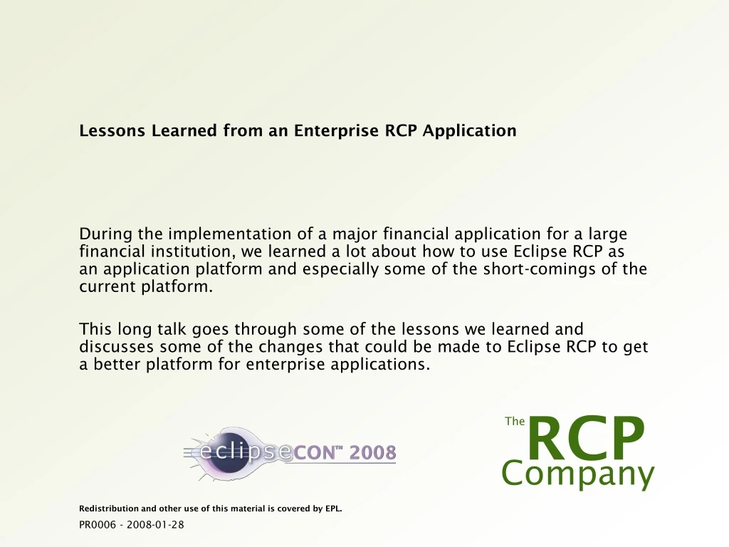 lessons learned from an enterprise rcp application