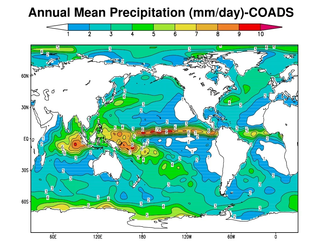 annual mean precipitation mm day coads