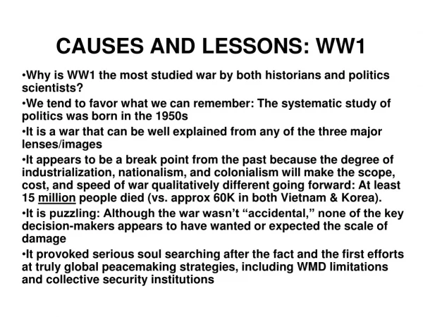 CAUSES AND LESSONS: WW1