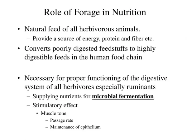 Role of Forage in Nutrition