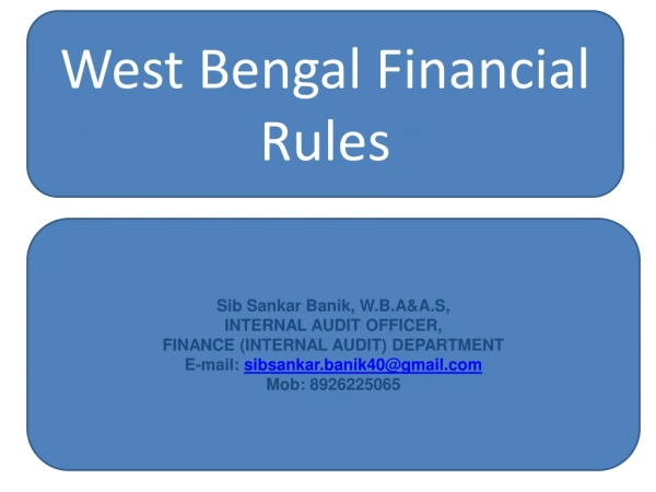 West Bengal Financial Rules