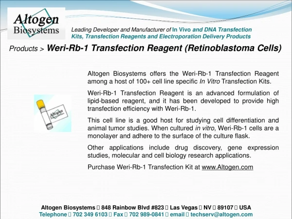 Products &gt; Weri-Rb-1 Transfection Reagent (Retinoblastoma Cells)