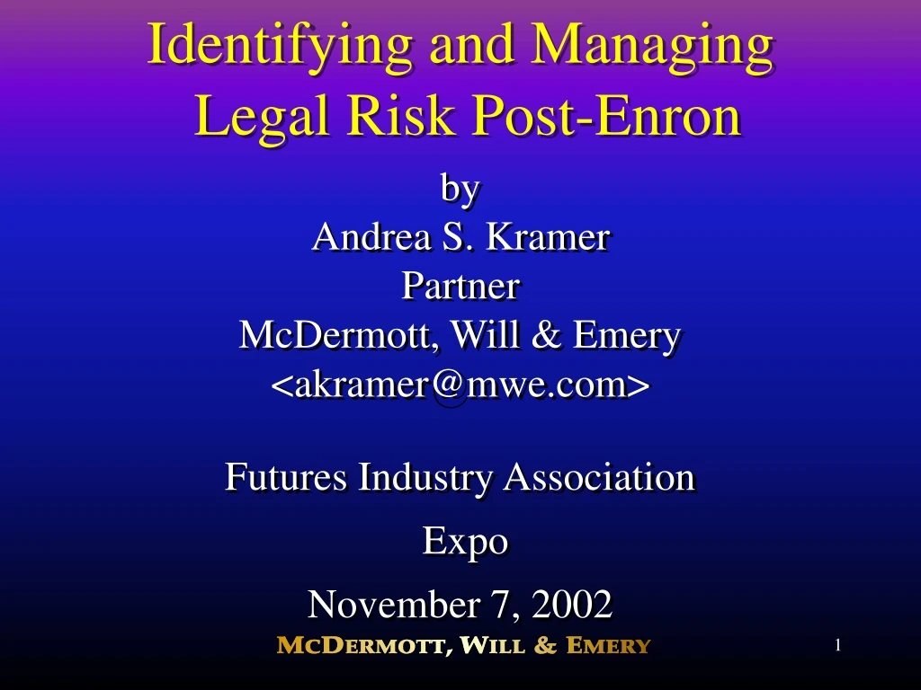 identifying and managing legal risk post enron