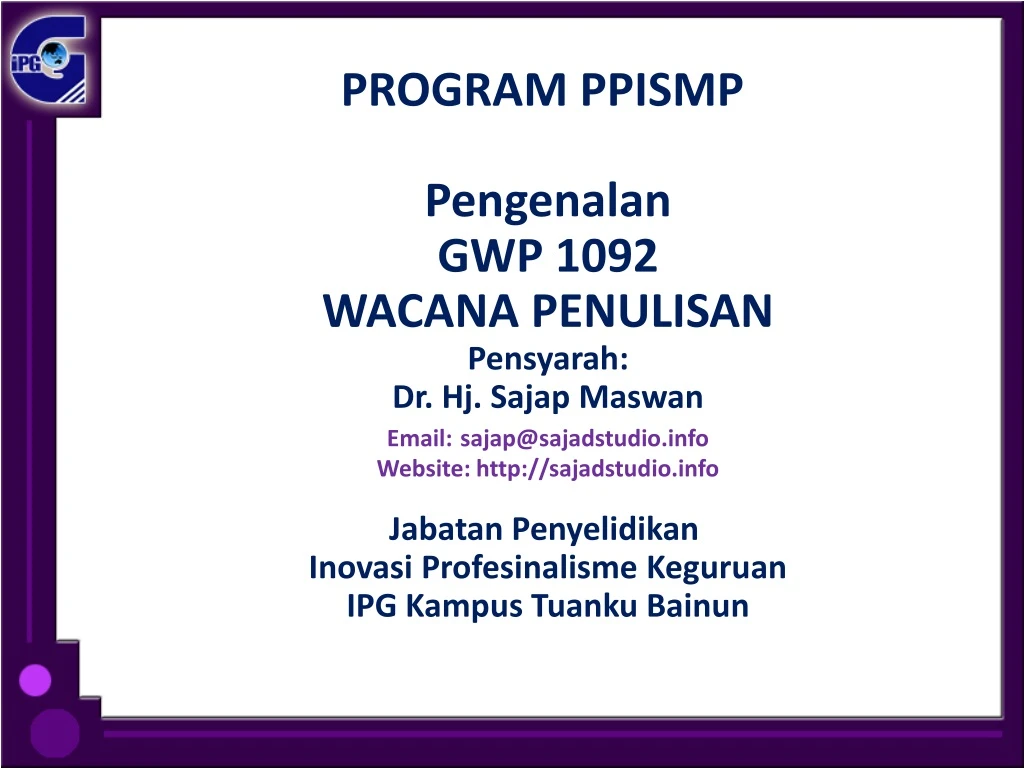 program ppismp pengenalan gwp 1092 wacana