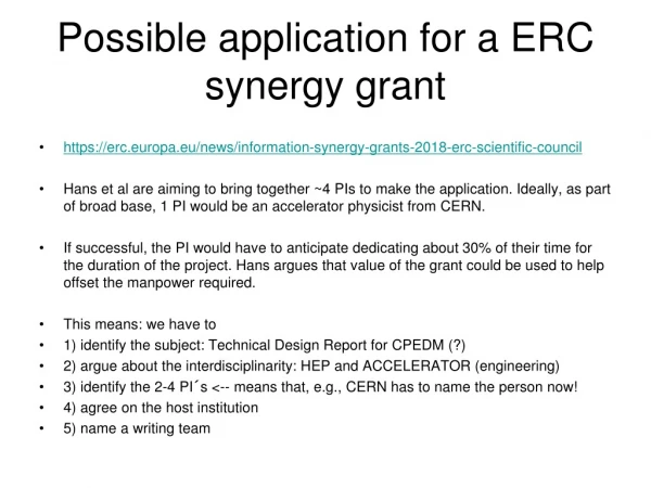 Possible  application for a ERC synergy grant