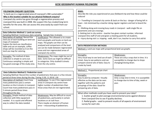 GCSE GEOGRAPHY  HUMAN FIELDWORK