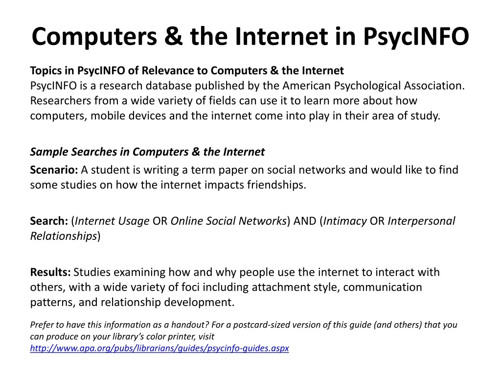computers the internet in psycinfo