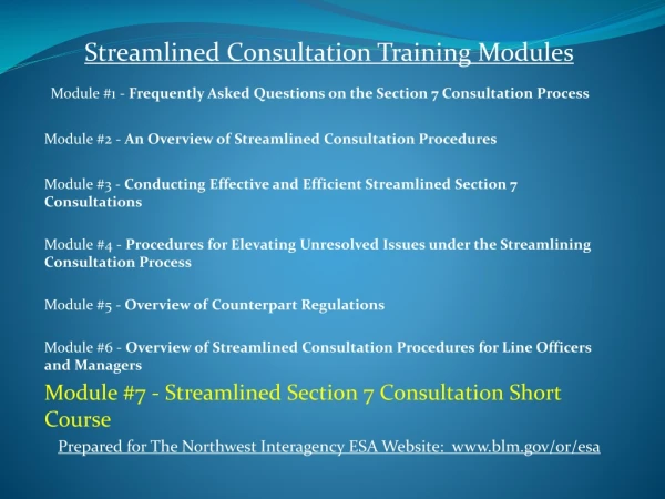 Streamlined Consultation Training Modules