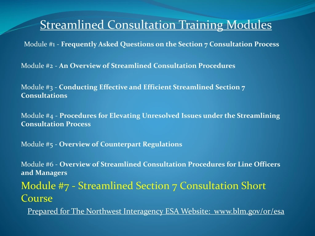 streamlined consultation training modules module