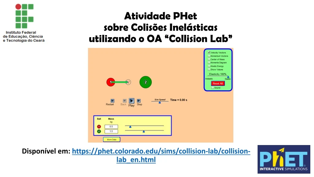 atividade phet sobre colis es inel sticas utilizando o oa c ollision l ab