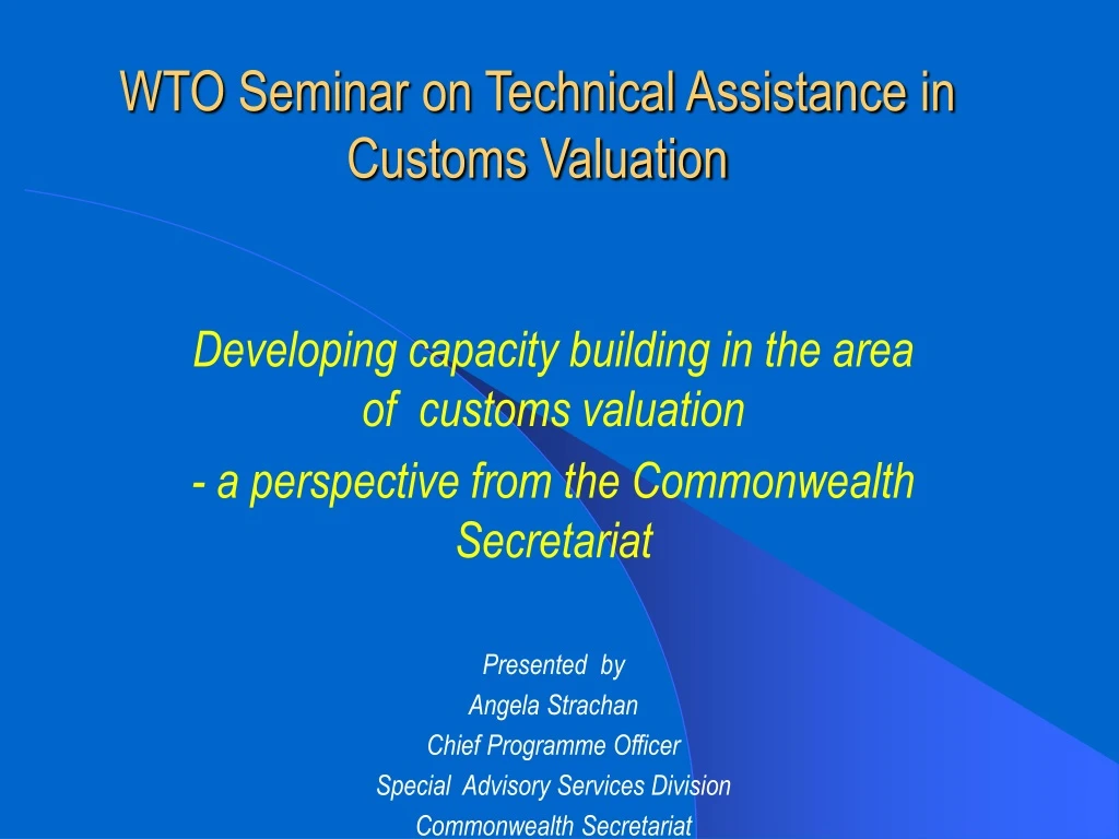 wto seminar on technical assistance in customs valuation