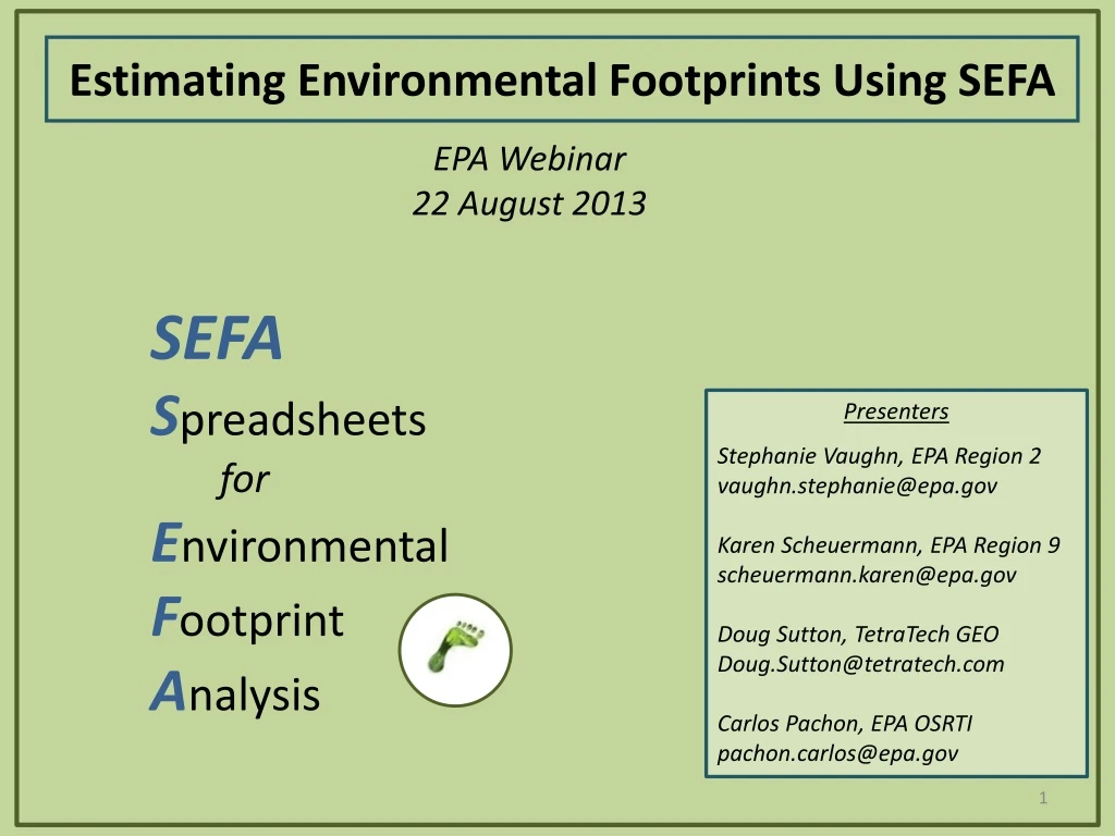 sefa s preadsheets for e nvironmental f ootprint a nalysis