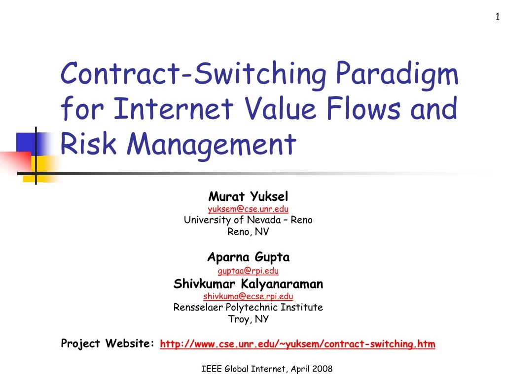 contract switching paradigm for internet value flows and risk management