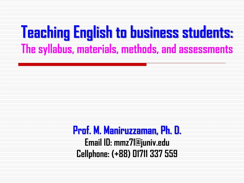 teaching english to business students the syllabus materials methods and assessments