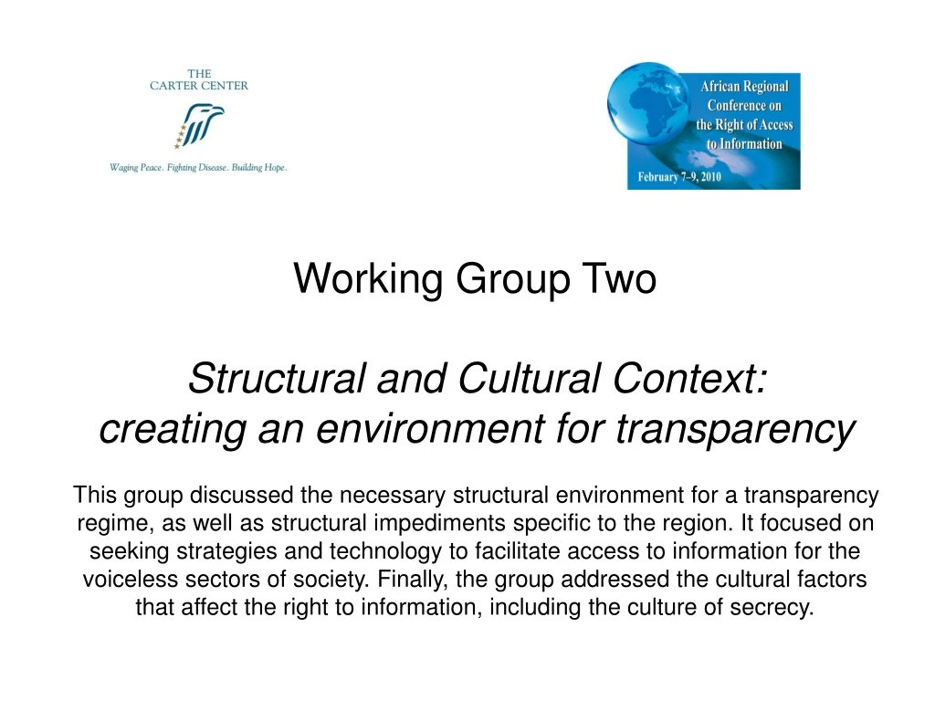 working group two structural and cultural context