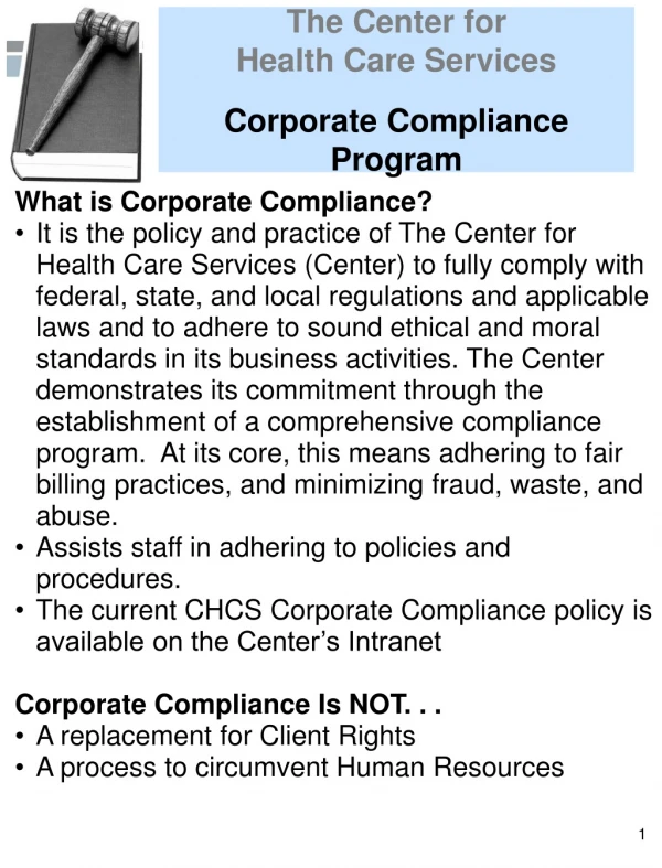 The Center for  Health Care Services Corporate Compliance Program