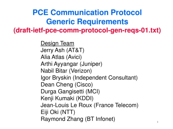 PCE Communication Protocol Generic Requirements (draft-ietf-pce-comm-protocol-gen-reqs-01.txt)