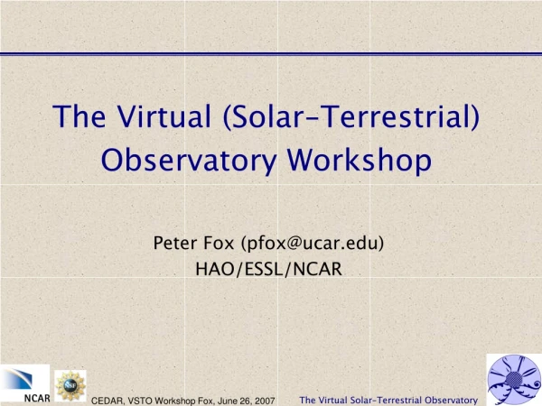 The Virtual (Solar-Terrestrial) Observatory Workshop