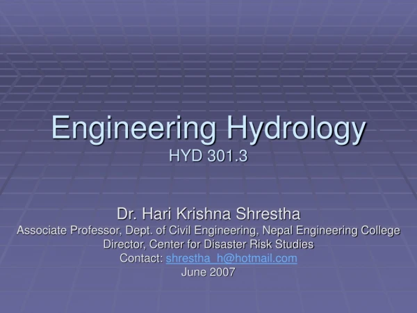 Engineering Hydrology HYD 301.3