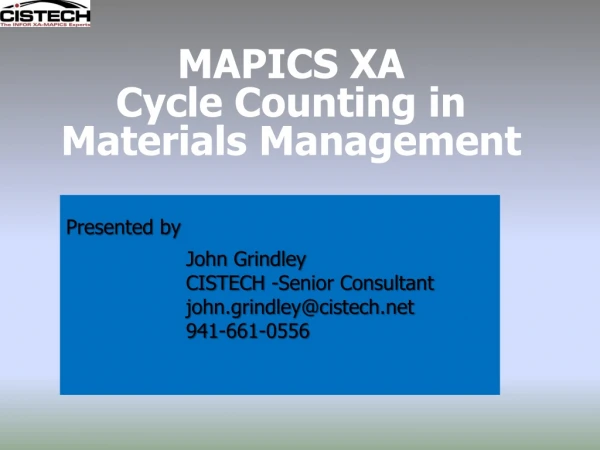 MAPICS XA  Cycle Counting in  Materials Management