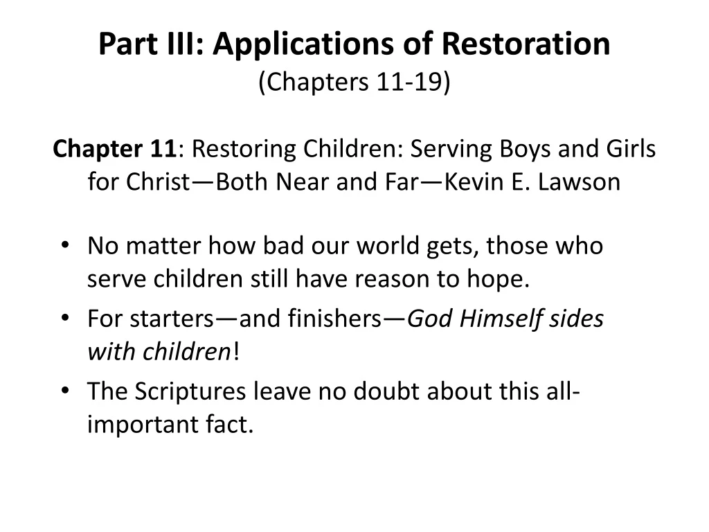 part iii applications of restoration chapters