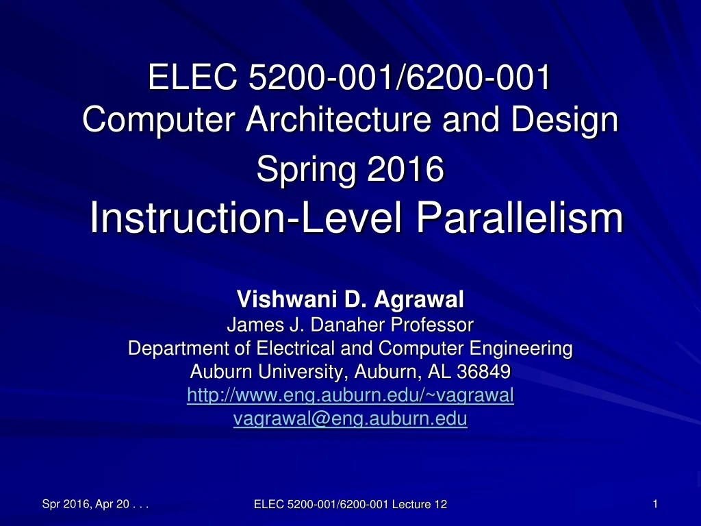 elec 5200 001 6200 001 computer architecture and design spring 2016 instruction level parallelism
