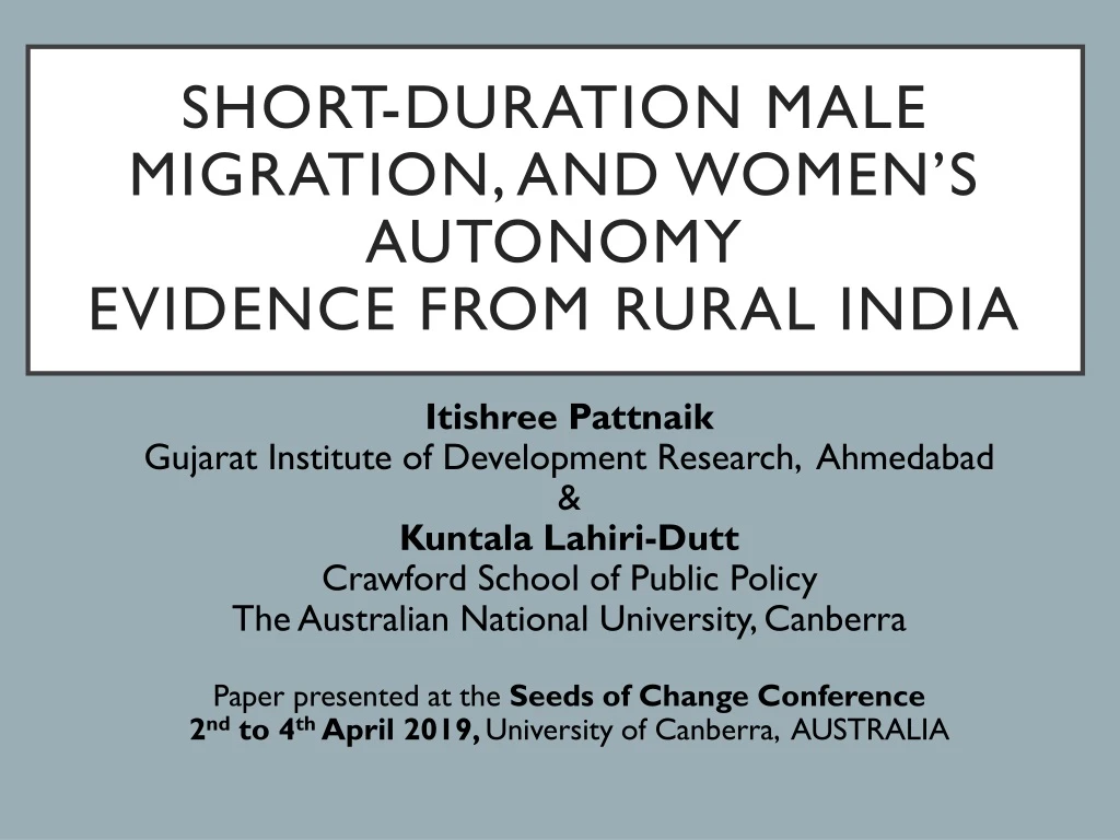 short duration male migration and women s autonomy evidence from rural india