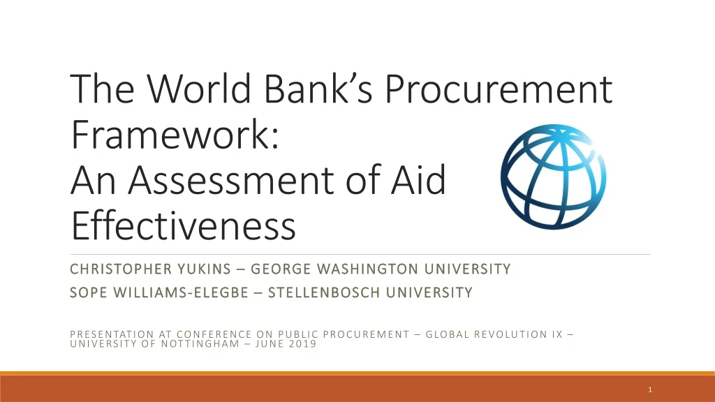 the world bank s procurement framework an assessment of aid effectiveness