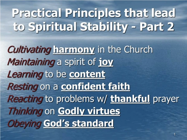 Practical Principles that lead to Spiritual Stability - Part 2