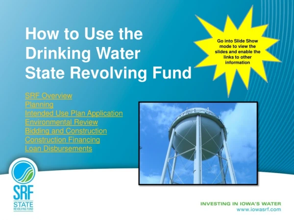 How to Use the  Drinking Water  State Revolving Fund SRF Overview Planning